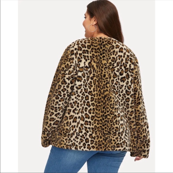 *PLUS SIZE teddy leopard print coat - Picture 4 of 6